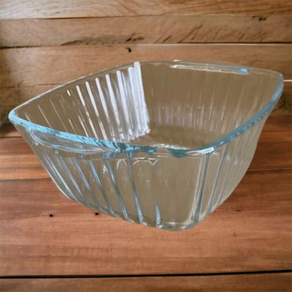 PASABAHCE BORCAM Cookware/Service Dishes 3 Piece Set Clear Ribbed With Handles - Picture 3 of 4